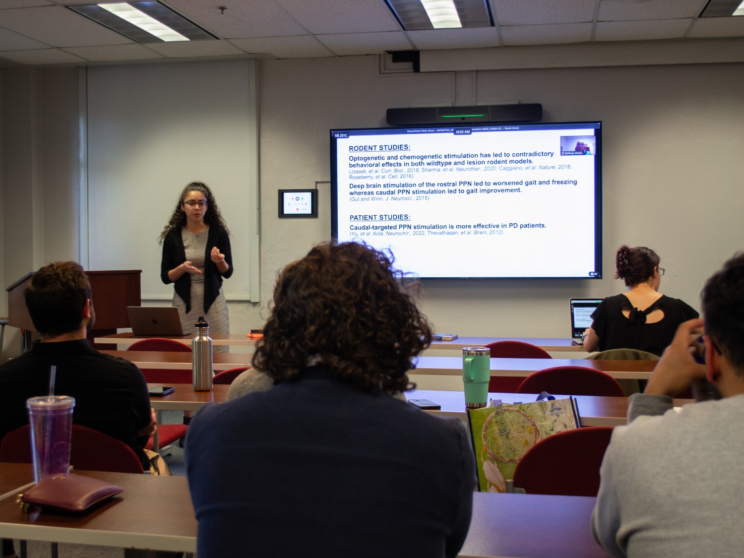A student delivers an oral presentation at Student Research Day 2022.