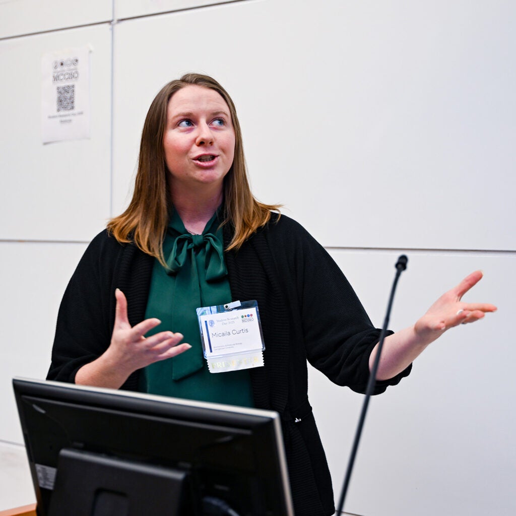 Micaila Curtis gives an oral presentation at Student Research Day 2025