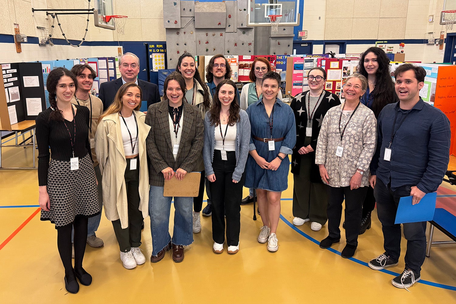 Georgetown neuroscience students and graduates pose with Key Elementary School staff and other volunteers while serving as judges at the science fair. Courtesy photo