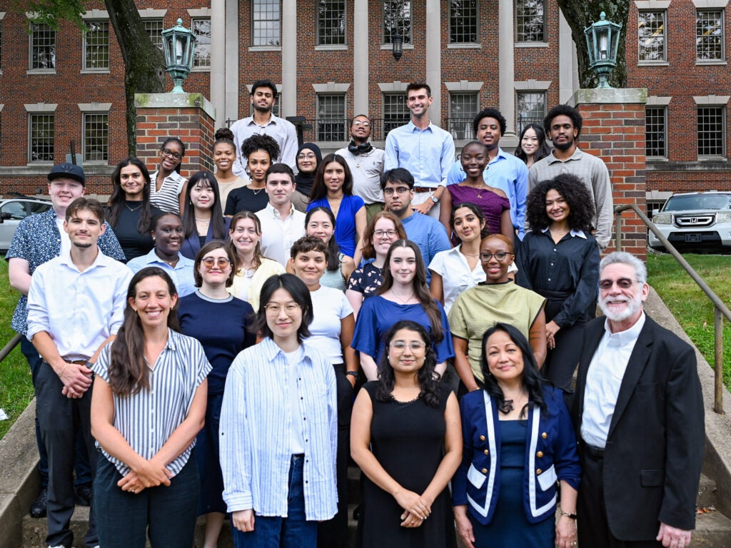 Members of the M.S. in Biochemistry & Molecular Biology program on the Med-Dent Steps at Fall 2026 orientation