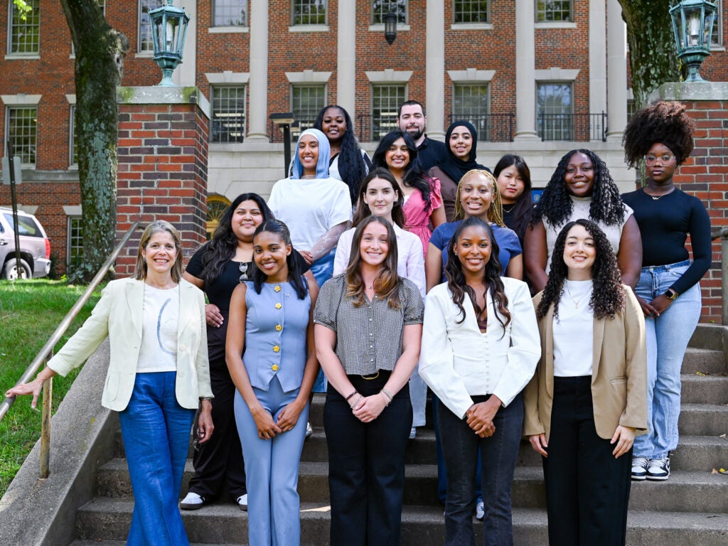 Members of the Integrative Medicine & Health Sciences program on the Med-Dent Steps at Fall 2026 orientation