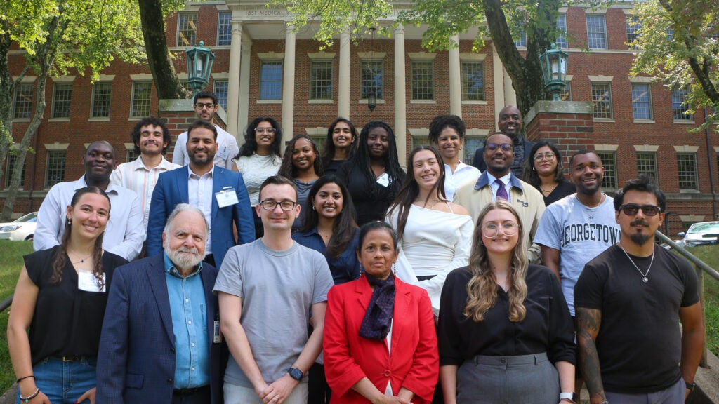 Members of the M.S. in Systems Medicine program on the Med-Dent Steps at Fall 2026 orientation